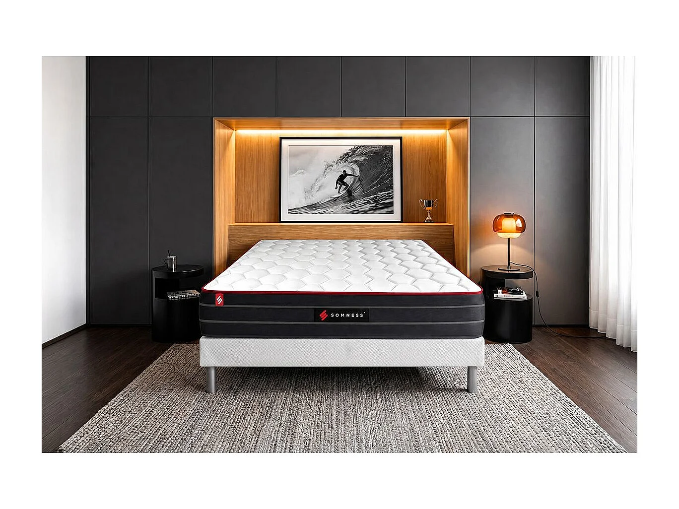 Ensemble 90x190 matelas BOOST ressorts ensachés et mémoire de forme + sommier kit blanc