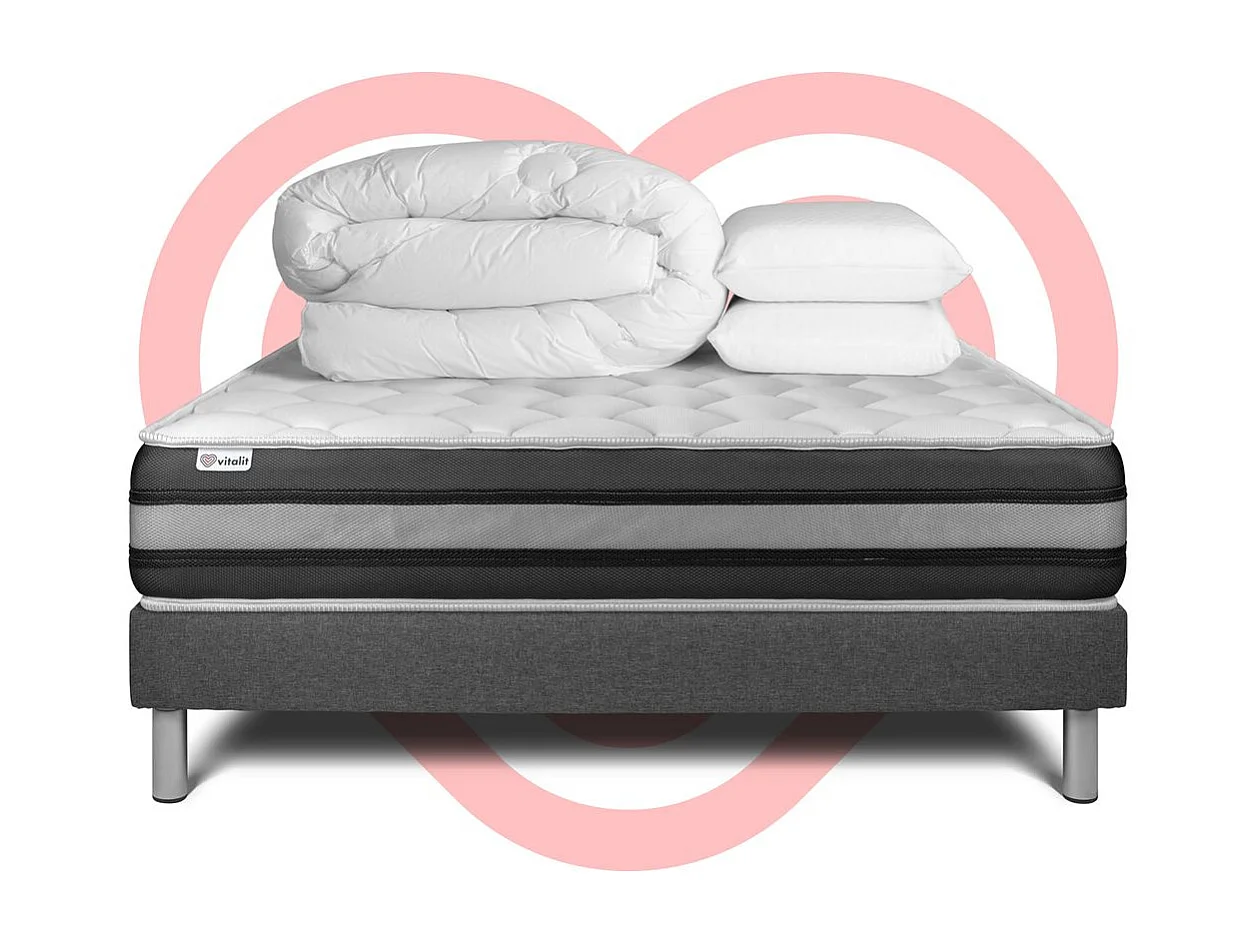 Pack prêt à dormir VITALSPRING ZEN 160 x 200 cm sommier Kit gris