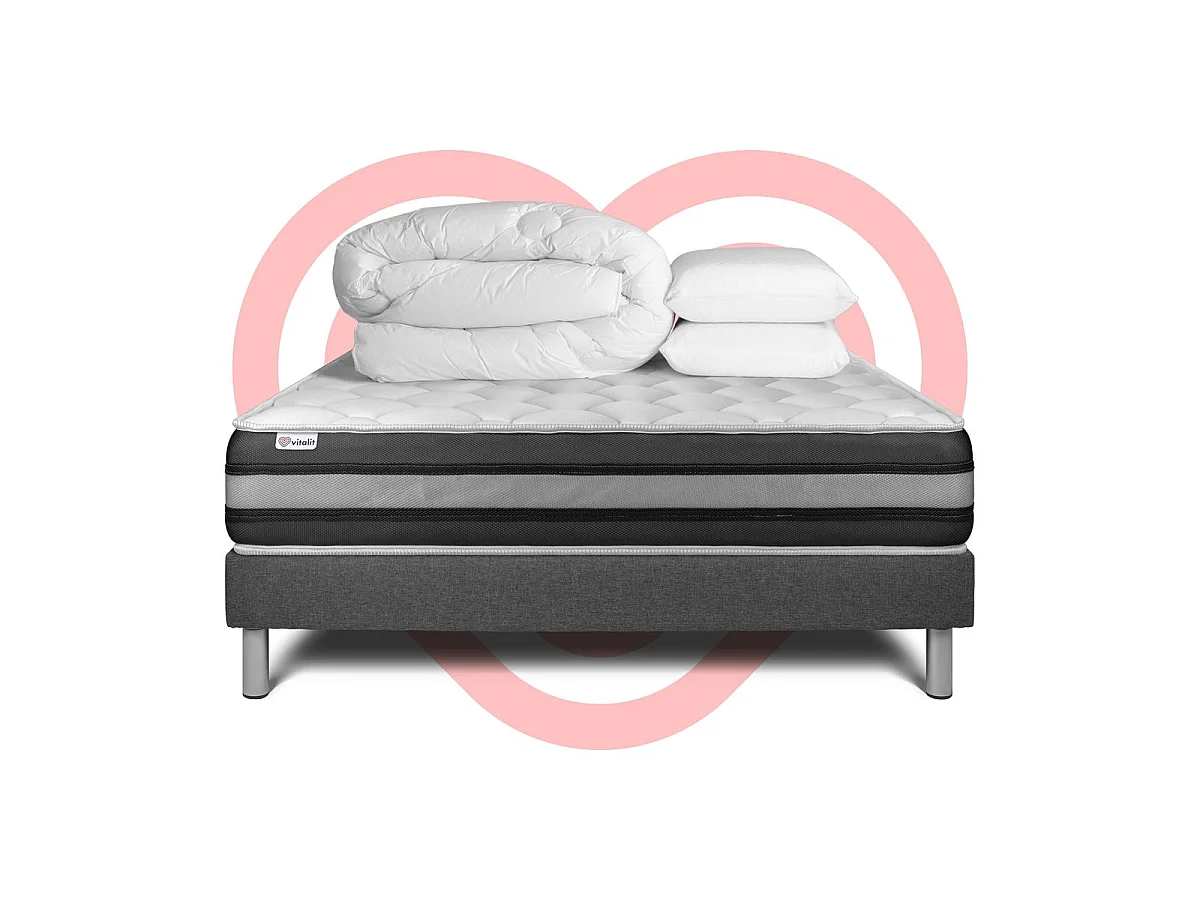 Pack prêt à dormir VITALSPRING ZEN 160 x 200 cm sommier Kit gris