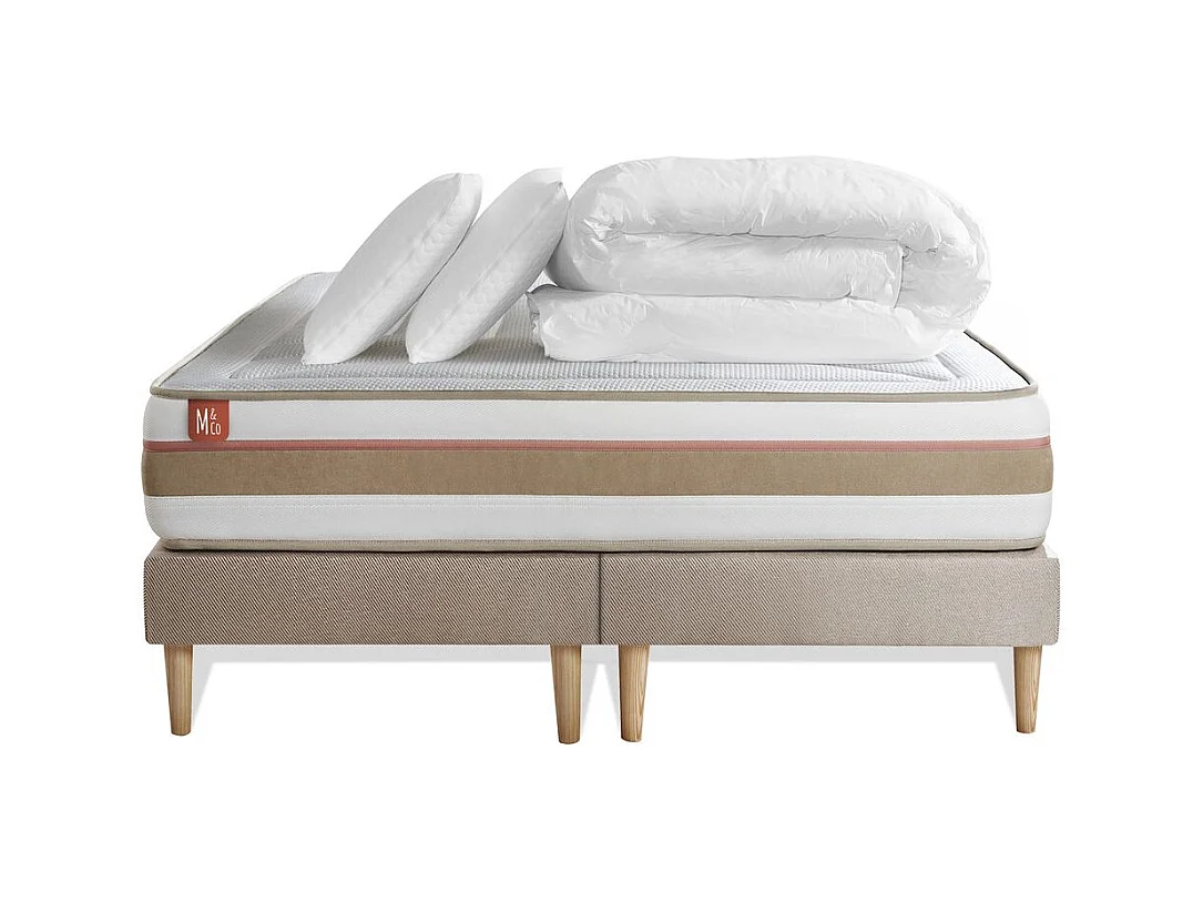 Pack prêt à dormir matelas LE TENDRE 200x200 Ressorts ensachés + Mémoire de forme + double sommiers Beige