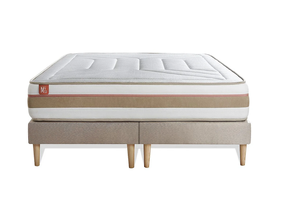 Pack prêt à dormir matelas LE TENDRE 200x200 Ressorts ensachés + Mémoire de forme + double sommiers Beige