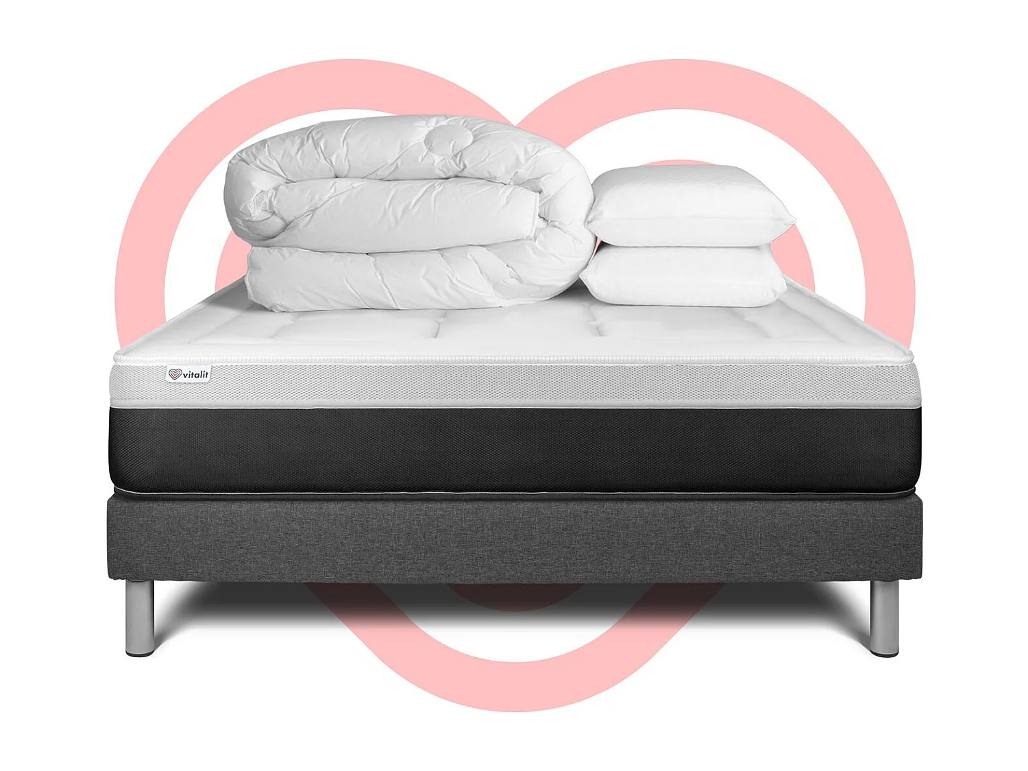 Pack prêt à dormir VITAL FORM 200 x 200 cm sommier Kit gris