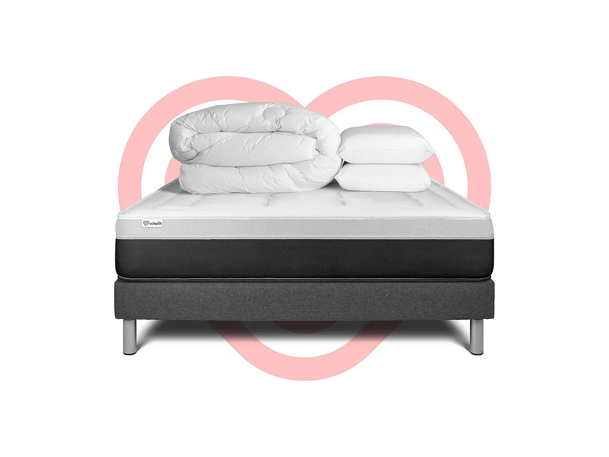 Pack cama completa - Colchón 200x200cm + Somier con láminas (kit) + 2 almohadas + Edredón - Vital Form