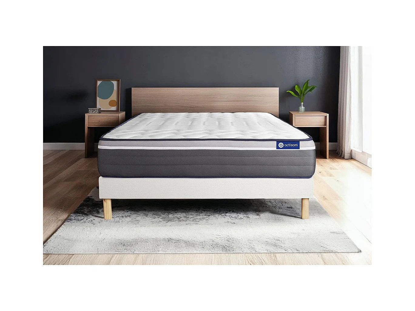 Ensemble matelas ACTIMEMO PLUS 160x200 Mémoire de forme Maxi épaisseur 7zones de confort + sommier KIT blanc