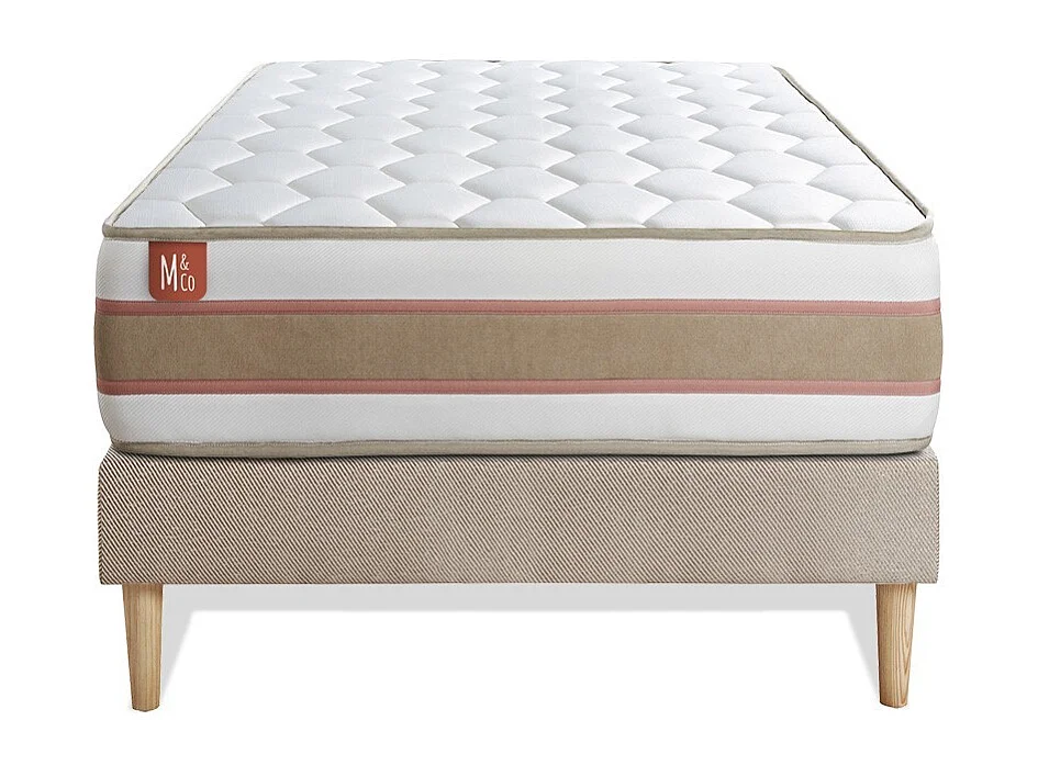 Ensemble LE DÉLICAT 90x200cm Ressorts ensachés + Mémoire de forme 5 zones de confort - Ep. 26cm + sommier Beige