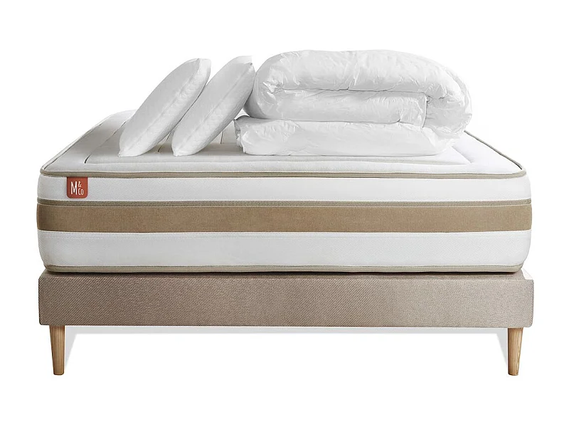 Pack prêt à dormir matelas LE RAFFINÉ 180x200cm Ressorts ensachés + Mémoire de forme BioVisco + sommier kit Beige