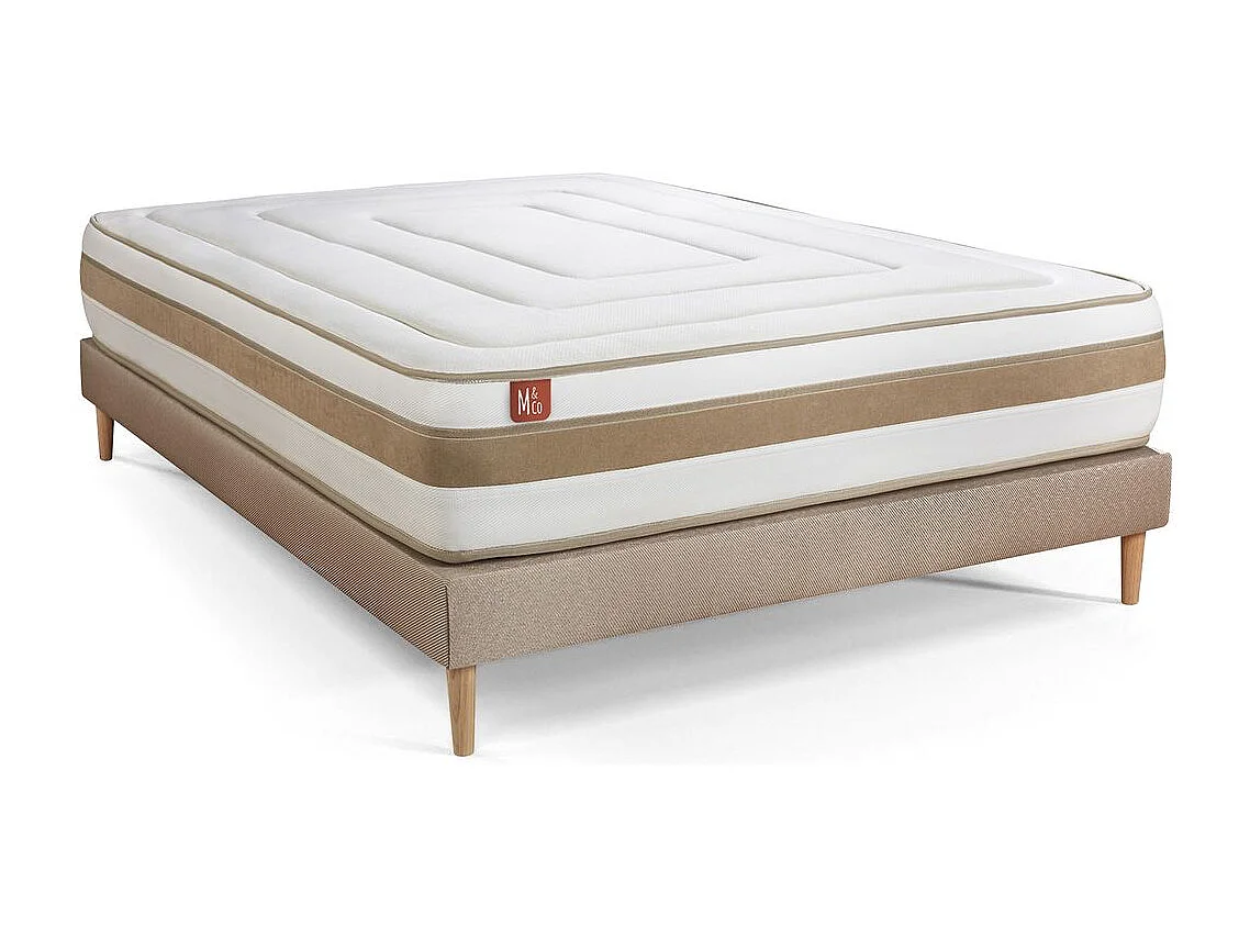 Pack prêt à dormir matelas LE RAFFINÉ 180x200cm Ressorts ensachés + Mémoire de forme BioVisco + sommier kit Beige