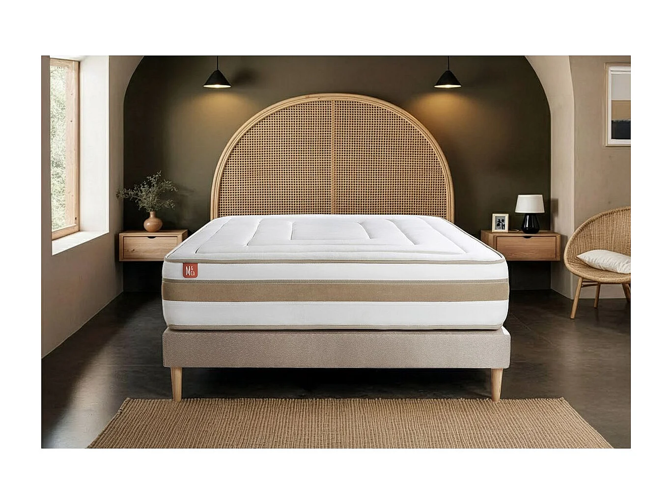 Pack prêt à dormir matelas LE RAFFINÉ 180x200cm Ressorts ensachés + Mémoire de forme BioVisco + sommier kit Beige