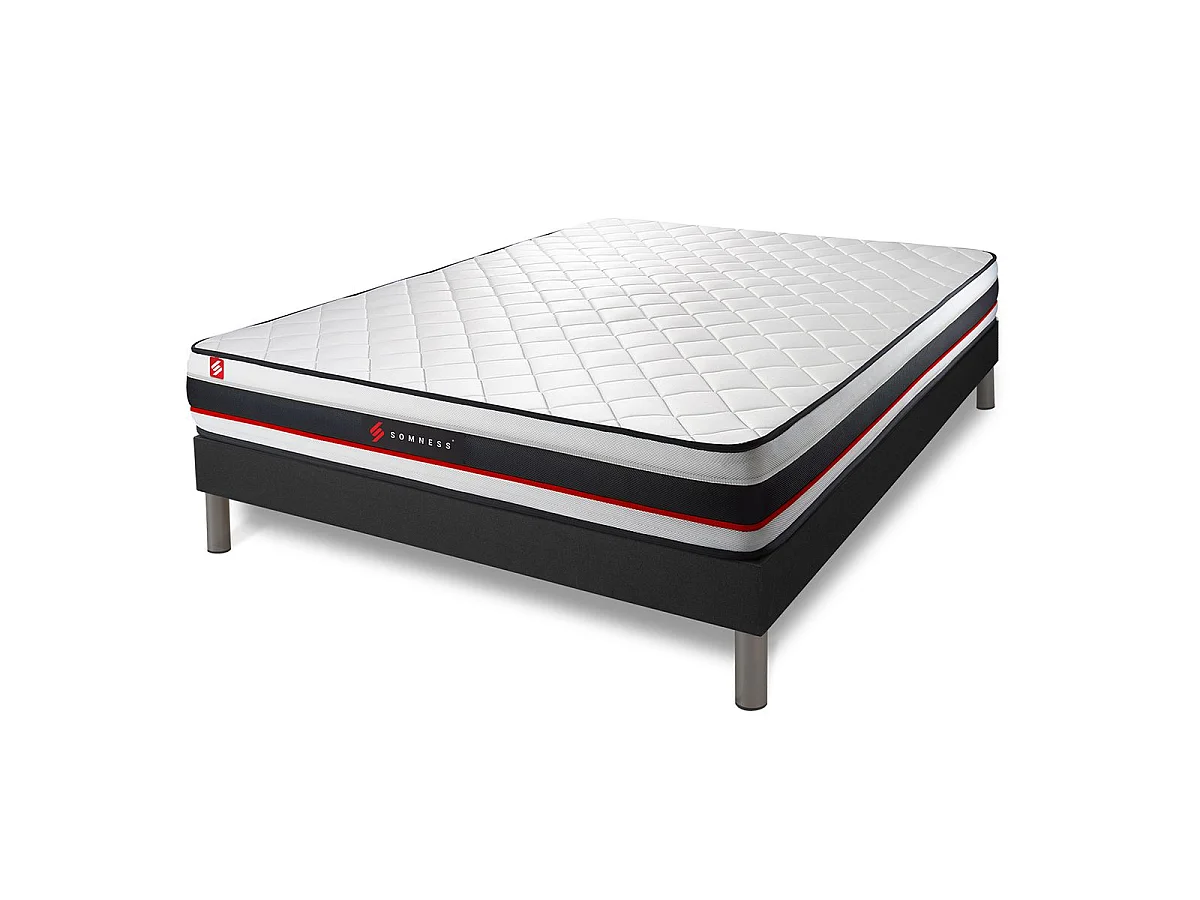 Pack prêt à dormir 160x200 matelas FORM + sommier kit noir + 2 oreillers mémoire de forme 60x40cm + Couette Percale 260x240cm