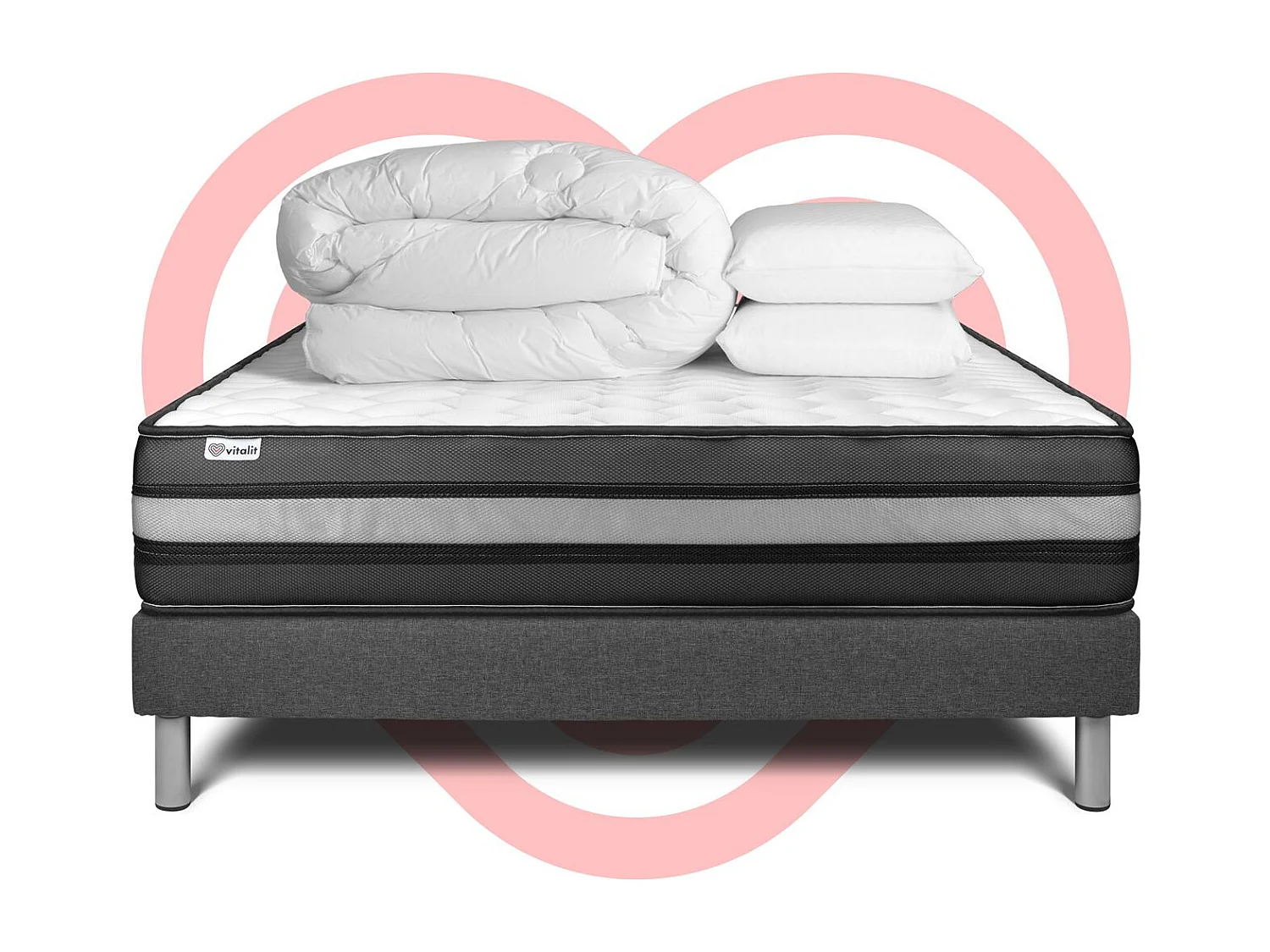 Pack prêt à dormir VITALPOWER ZEN 180 x 200 cm sommier Kit gris