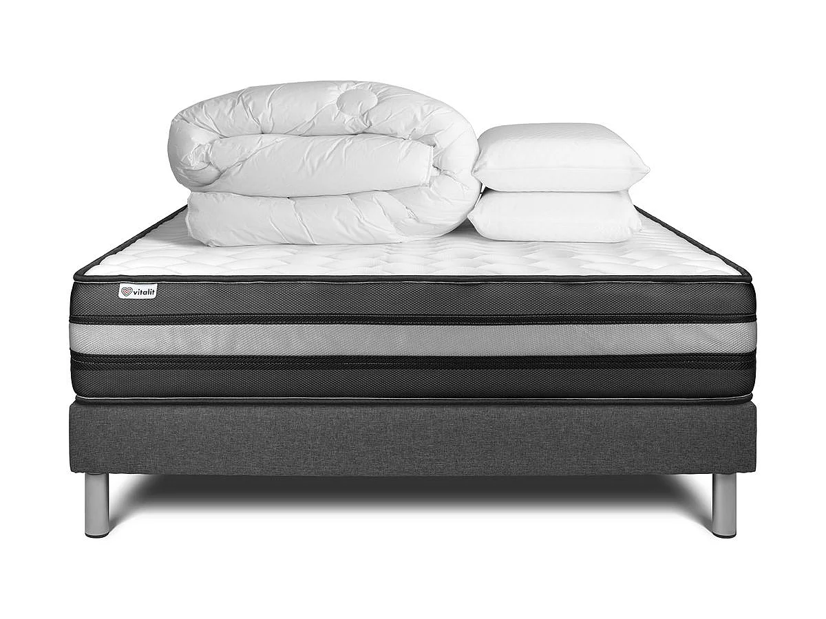 Pack prêt à dormir VITALPOWER ZEN 180 x 200 cm sommier Kit gris