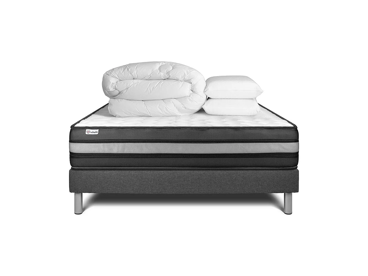 Pack prêt à dormir VITALPOWER ZEN 180 x 200 cm sommier Kit gris
