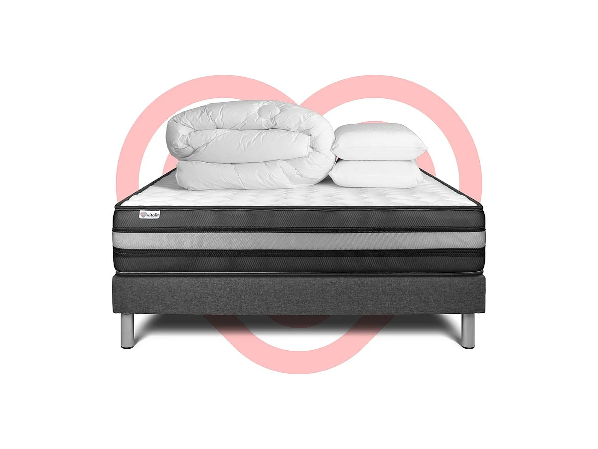 Pack prêt à dormir VITALPOWER ZEN 180 x 200 cm sommier Kit gris