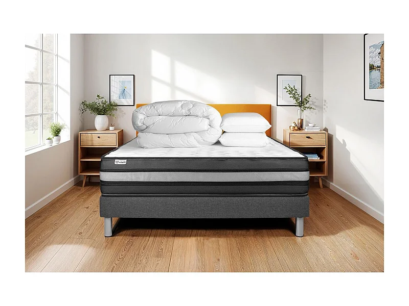 Compleet bedpakket - Matras 180x200 cm + Lattenbodem (kit) + 2 kussens + Dekbed - Vital Power Zen