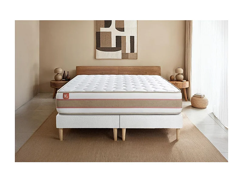 Ensemble LE DÉLICAT 180x200cm Ressorts ensachés + Mémoire de forme 5 zones de confort - Ep. 26cm + double sommiers Blanc
