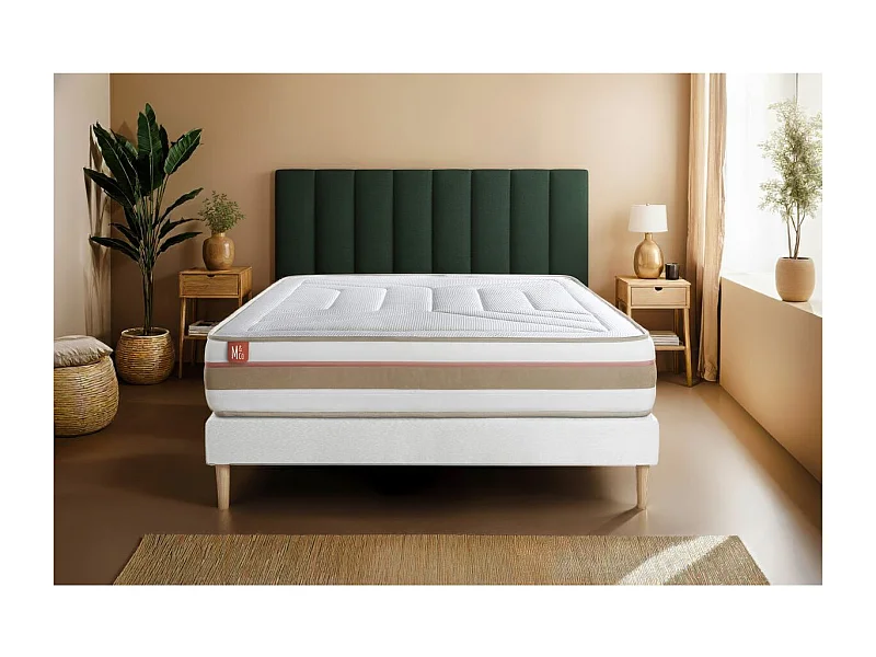 Pack prêt à dormir matelas LE TENDRE 180x200cm Ressorts ensachés + Mémoire de forme + sommier kit Blanc