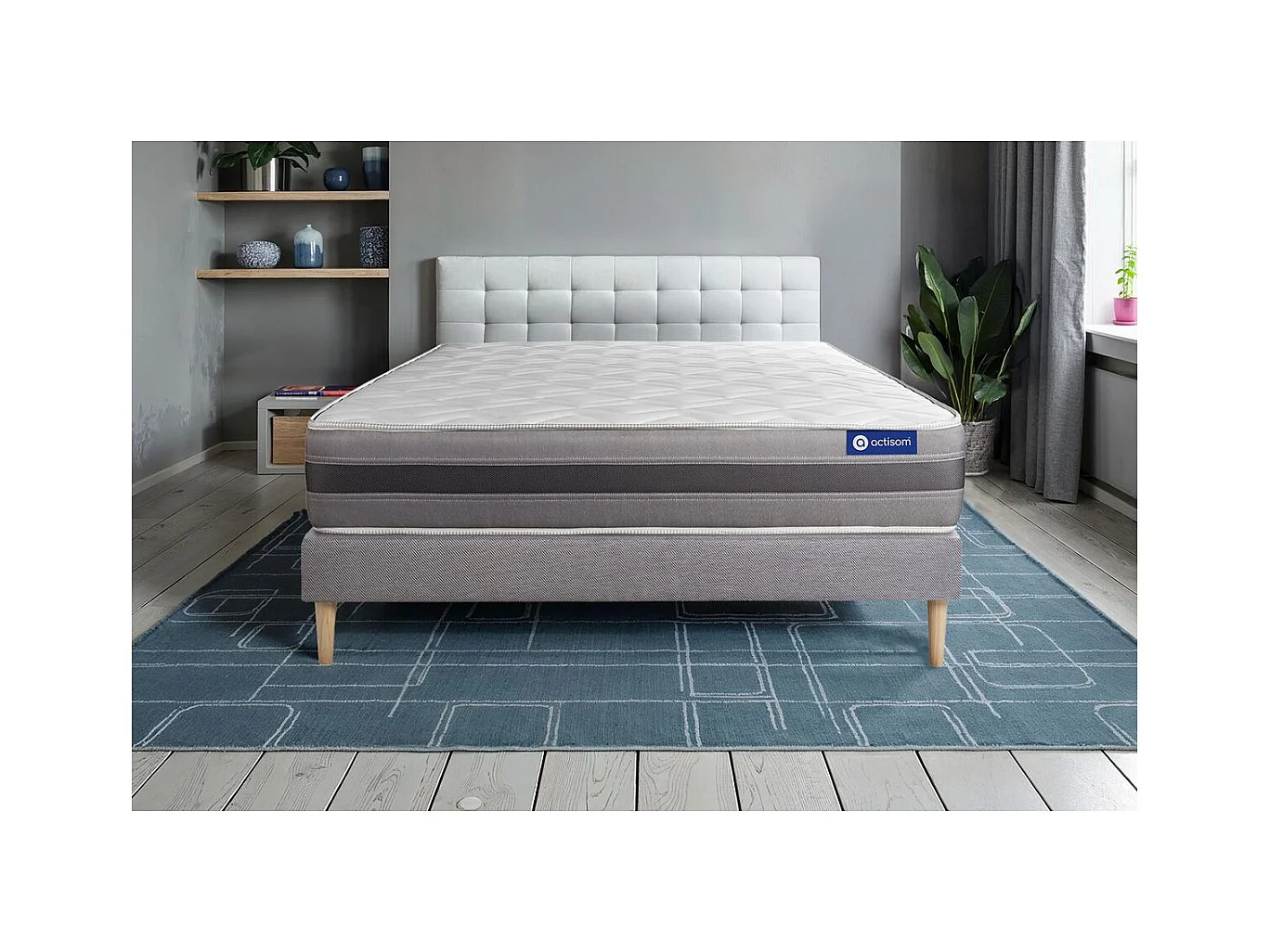 Ensemble matelas ACTILATEX RELAX Latex et mémoire de forme 180x200 cm Maxi épaisseur 5zones de confort + sommier KIT gris