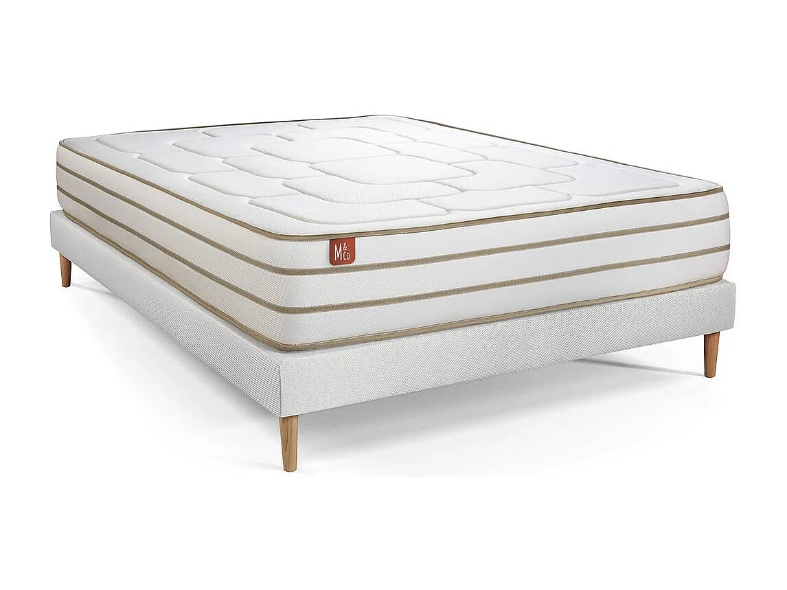Pack prêt à dormir matelas LE DOUILLET 140x190cm Mémoire de forme BioVisco + sommier Blanc + 2 oreillers + couette 240x220