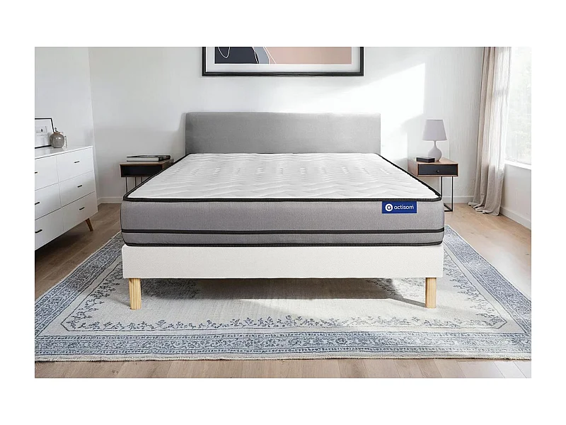 Ensemble matelas ACTIMEMO 140x190cm 2 faces à MÉMOIRE DE FORME 3zones de confort + sommier KIT blanc