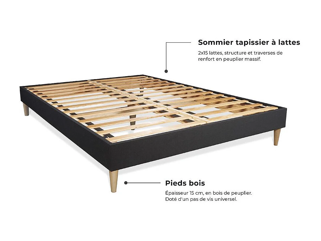 Ensemble 160x200 matelas SOFT + sommier kit noir