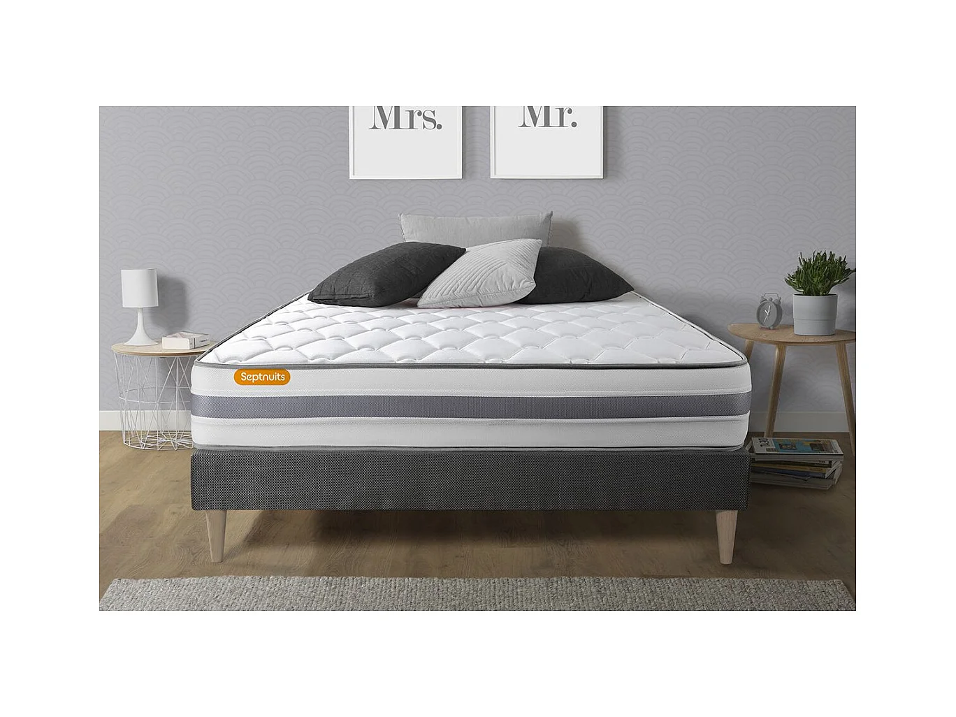 Matelas + sommier kit gris 140x190 Memo Spring Ressorts ensachés MAXI épaisseur