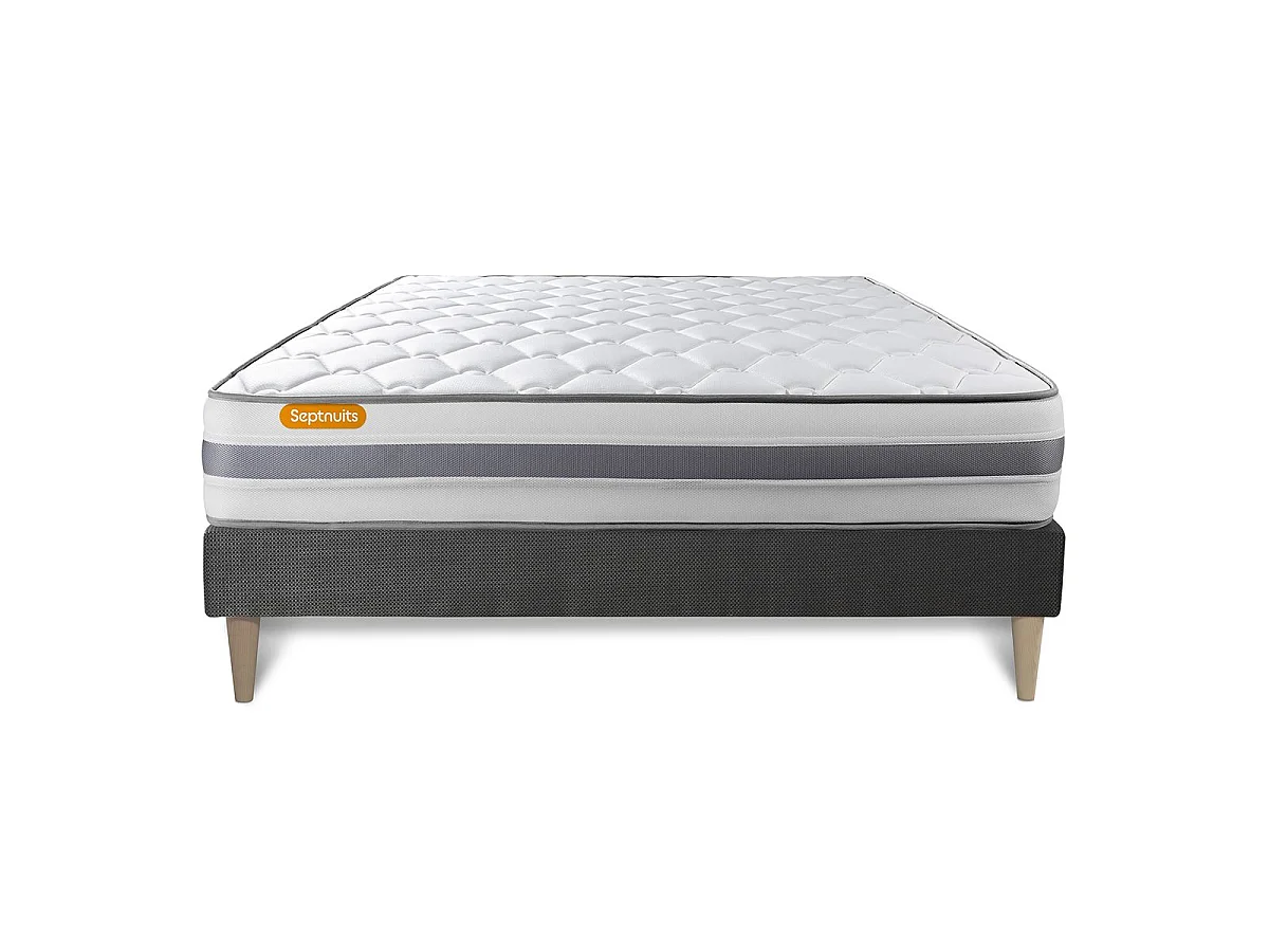 Matelas + sommier kit gris 140x190 Memo Spring Ressorts ensachés MAXI épaisseur