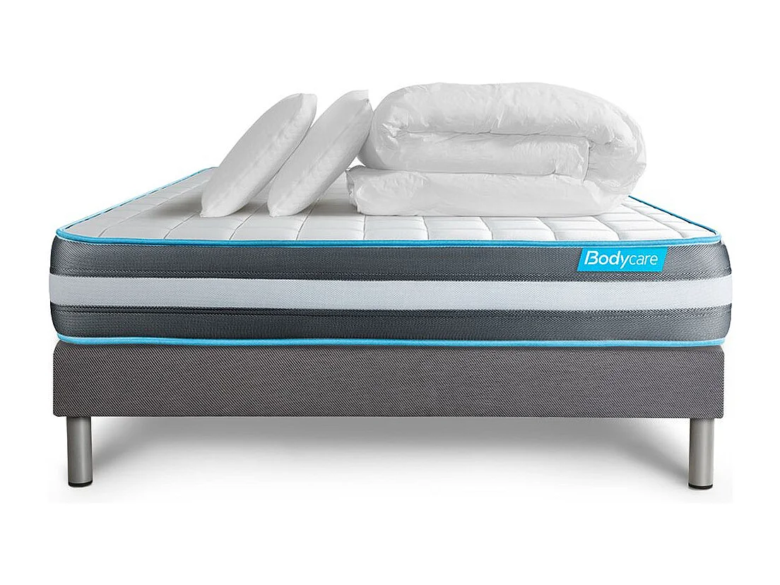 Pack 140x200 matelas BodyForm + sommier kit gris + Couette 240x220cm + 2 oreillers 60x40cm