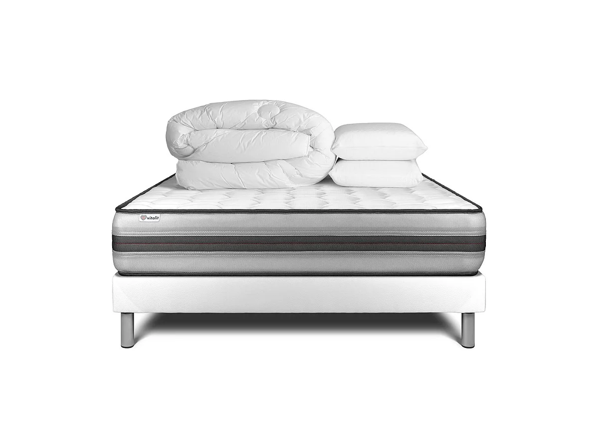 Compleet bedpakket - Matras 160x200 cm + Boxspring met lattenbodem (in kit) + 2 kussens + Dekbed - Vitalpower Recover