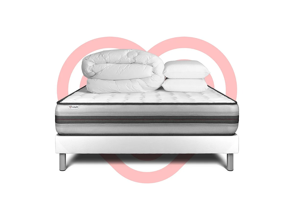 Compleet bedpakket - Matras 160x200 cm + Boxspring met lattenbodem (in kit) + 2 kussens + Dekbed - Vitalpower Recover
