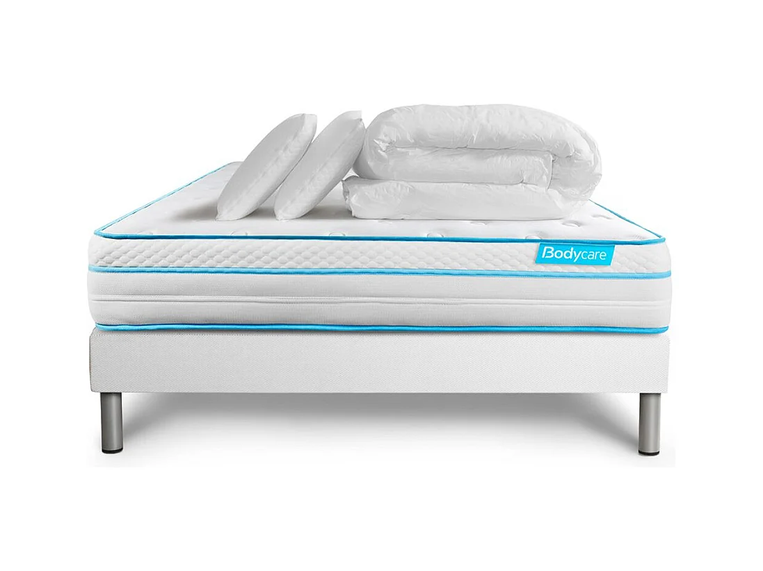 Pack BODYZONE+ 160x200 Ressorts ensachés, visco 5 zones Ultra épaisseur + Couette + 2 oreillers