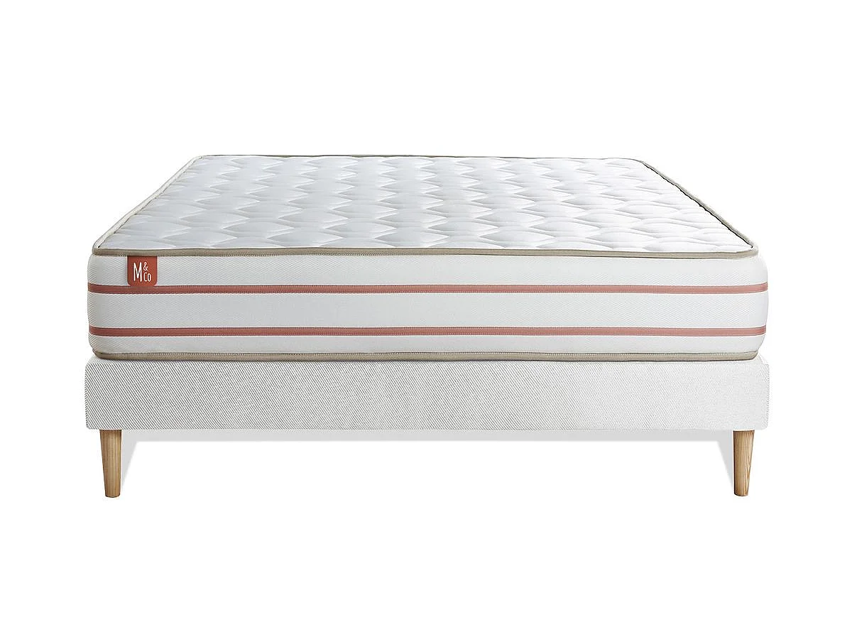 Ensemble LE DOUX 160x200cm Mémoire de forme 3 zones de confort - Ep. 24cm + sommier kit Blanc