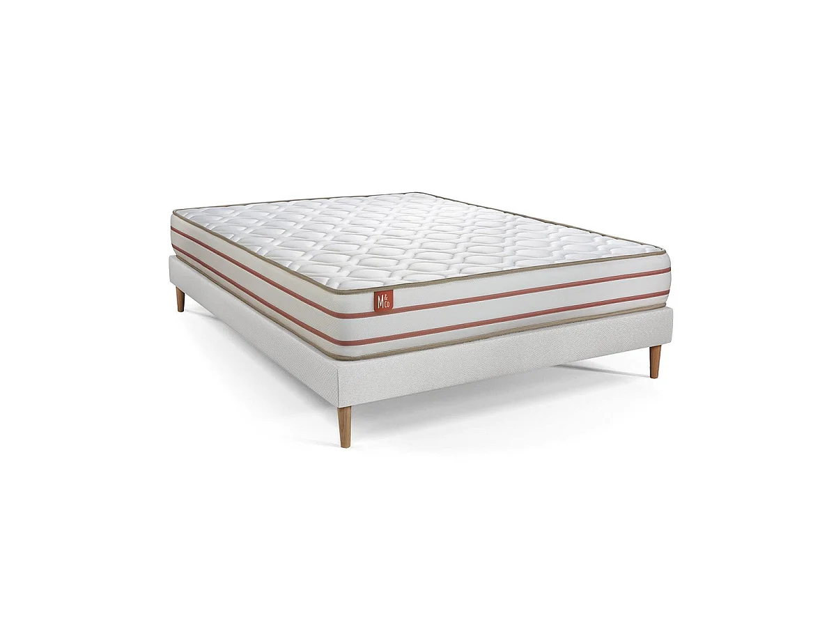 Ensemble LE DOUX 160x200cm Mémoire de forme 3 zones de confort - Ep. 24cm + sommier kit Blanc