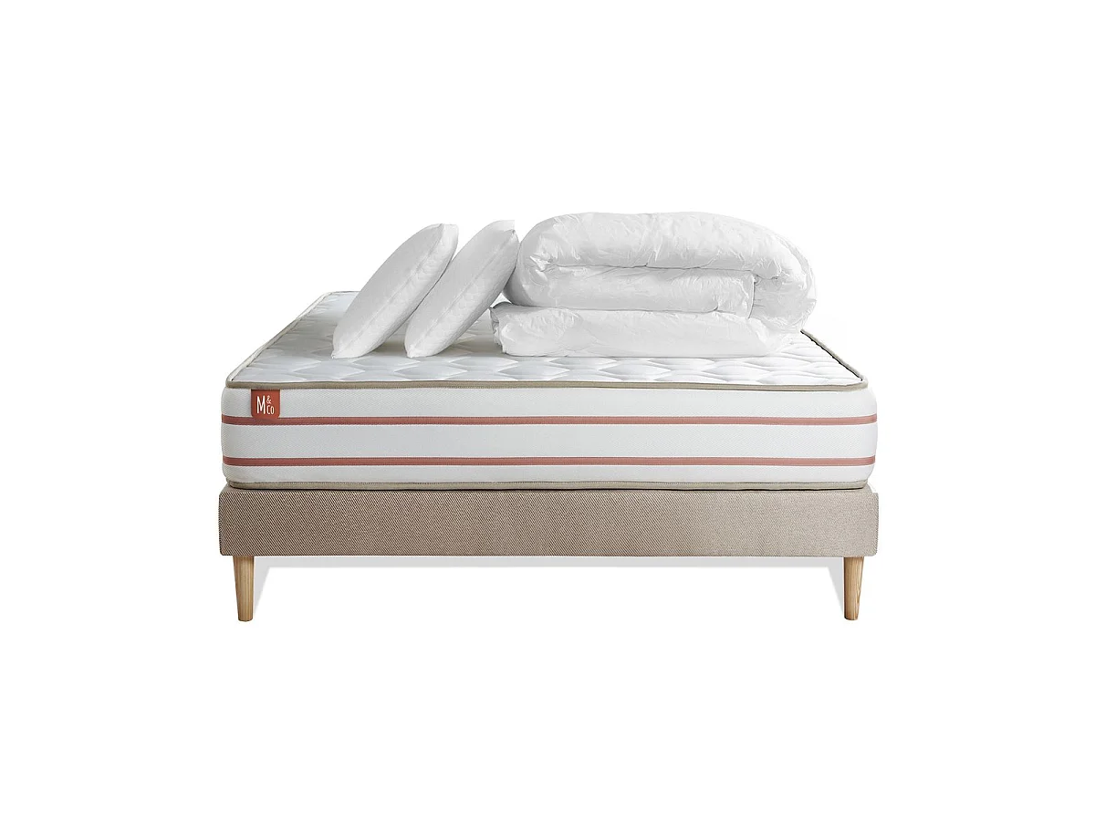 Pack prêt à dormir matelas LE DOUX 160x200cm Mémoire de forme - Ep. 24cm + sommier kit Beige