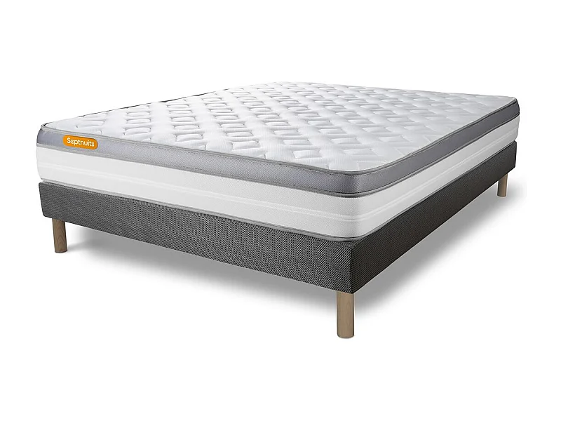 Matelas + sommier gris 160x200 Memo Zen Mousse à mémoire de forme 5 zones de confort MAXI épaisseur