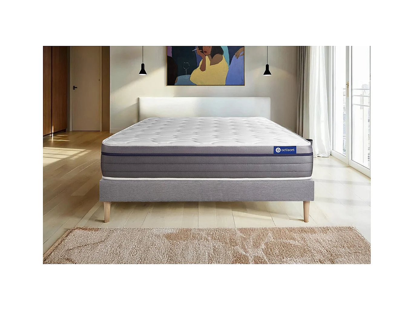 Ensemble matelas Mémoire de forme ACTIMEMO ZEN 140x190 Maxi épaisseur 7zones de confort + sommier KIT gris