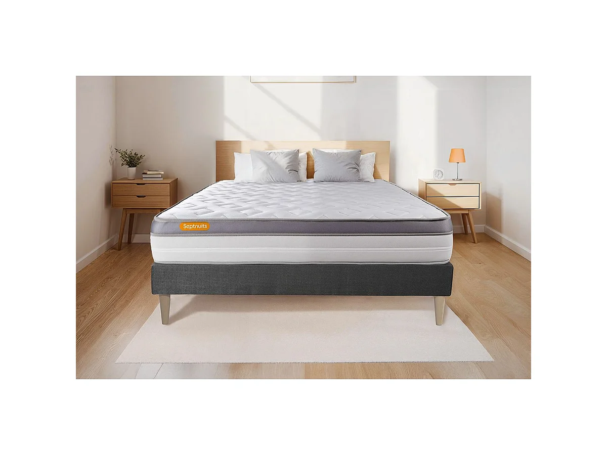 Matelas + sommier kit gris 90x200 Memo Zen Mousse à mémoire de forme MAXI épaisseur