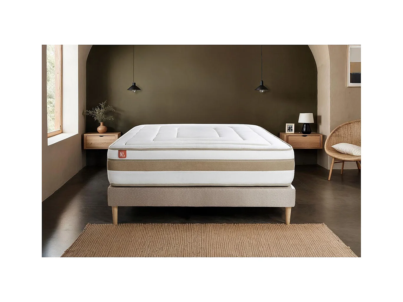 Ensemble LE RAFFINÉ 140x200cm Ressorts ensachés + Mémoire de forme BioVisco - Maxi épaisseur 26cm + sommier Beige