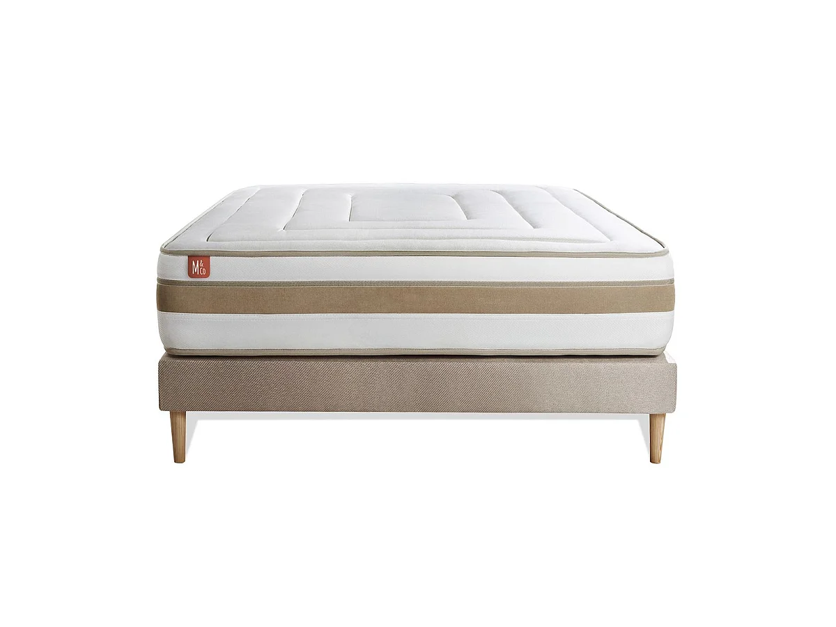Ensemble LE RAFFINÉ 140x200cm Ressorts ensachés + Mémoire de forme BioVisco - Maxi épaisseur 26cm + sommier Beige
