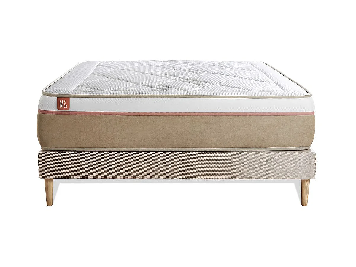 Ensemble LE SOYEUX 140x190cm Ressorts ensachés + Mémoire de forme BioVisco - Ep. 24cm + sommier kit Beige