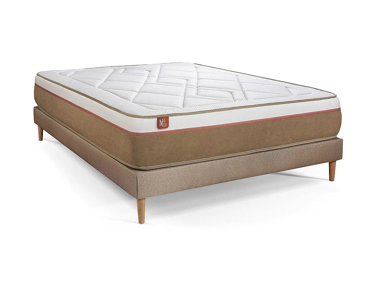 Ensemble LE SOYEUX 140x190cm Ressorts ensachés + Mémoire de forme BioVisco - Ep. 24cm + sommier kit Beige