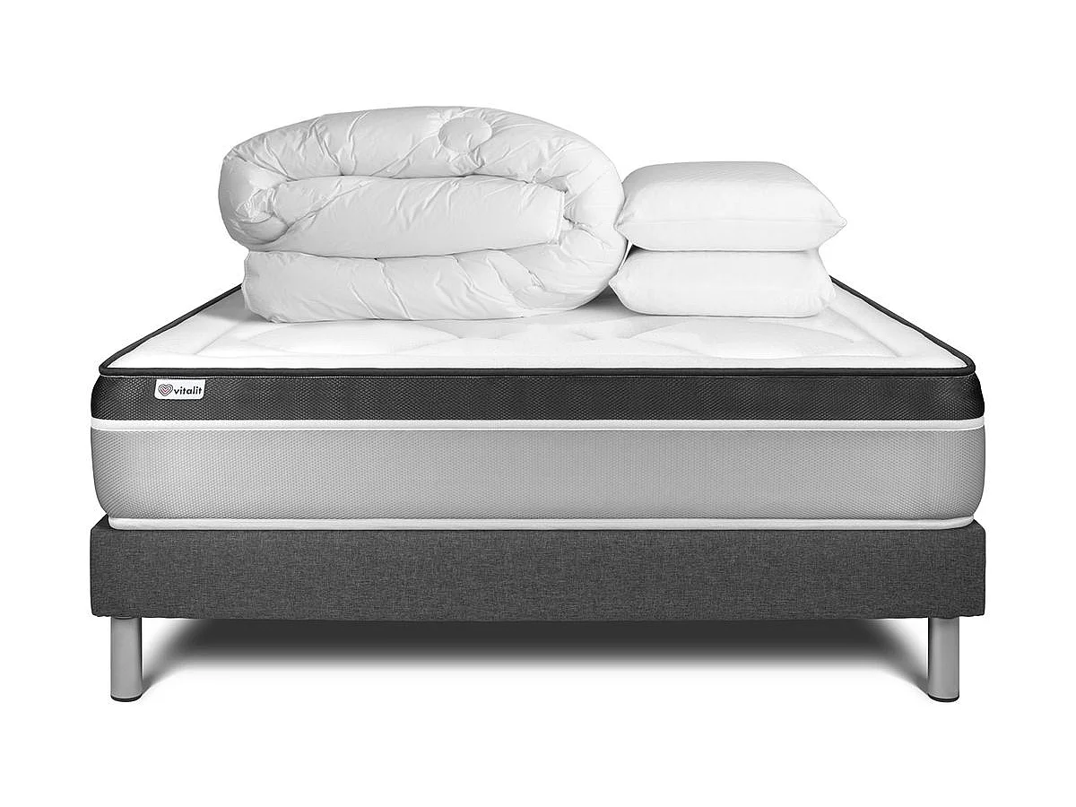 Pack prêt à dormir VITAL ERGO 140 x 200 cm sommier Kit gris
