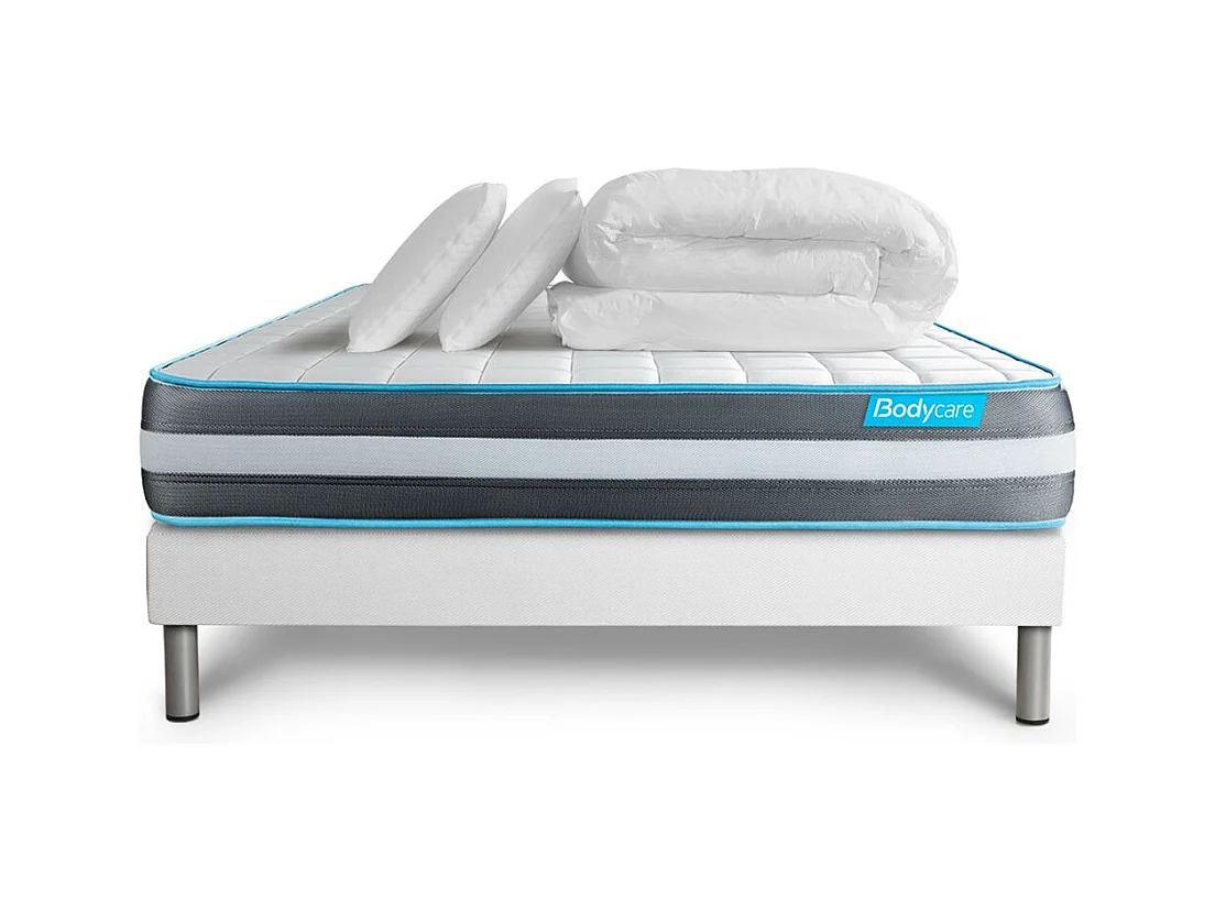 Pack 140x200 matelas BodyForm + sommier kit blanc + Couette 240x220cm + 2 oreillers 60x40cm