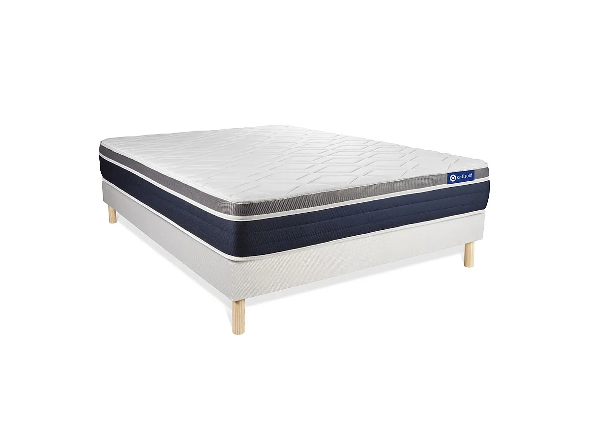 Ensemble ACTIFLEX CONFORT Matelas Ressorts ensachés+mémoire de forme 140x190cm Maxi épaisseur + sommier KIT blanc