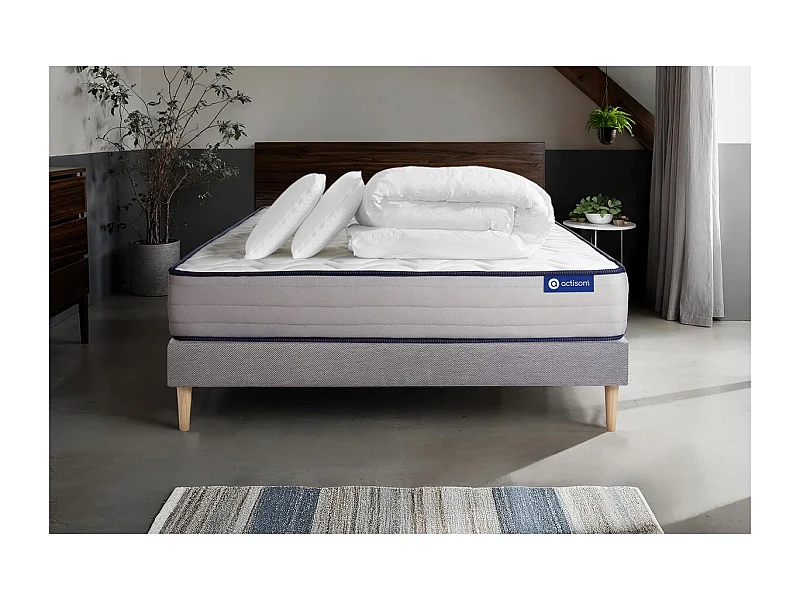 Pacchetto letto completo - Materasso 140x190cm + Box spring con doghe (kit) + 2 cuscini + Piumino - Actimemo Form