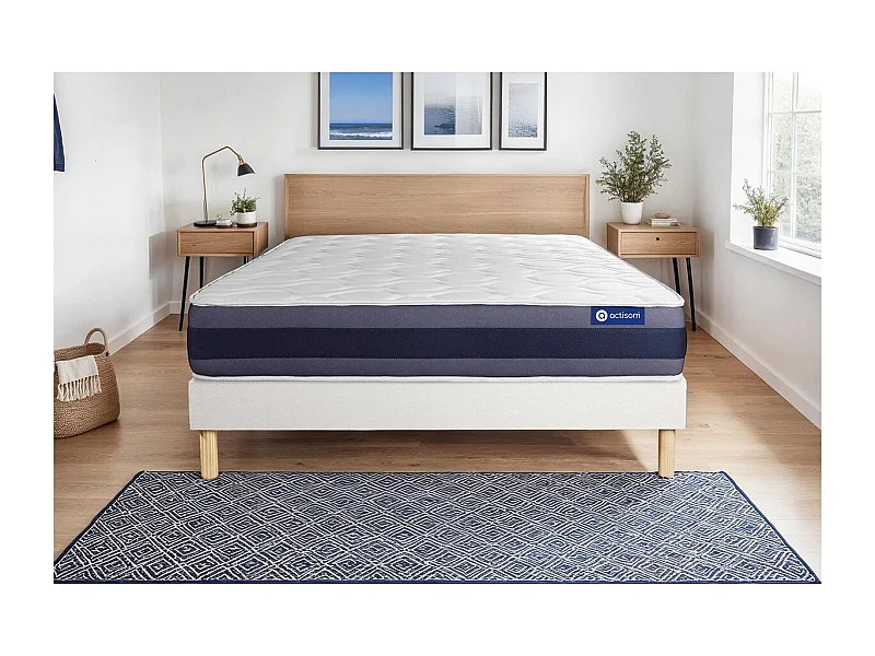 Ensemble matelas Ressorts ensachés+Mémoire de forme ACTIFLEX MORPHO 180x200 Maxi épaisseur 5zones confort + sommier KIT blanc