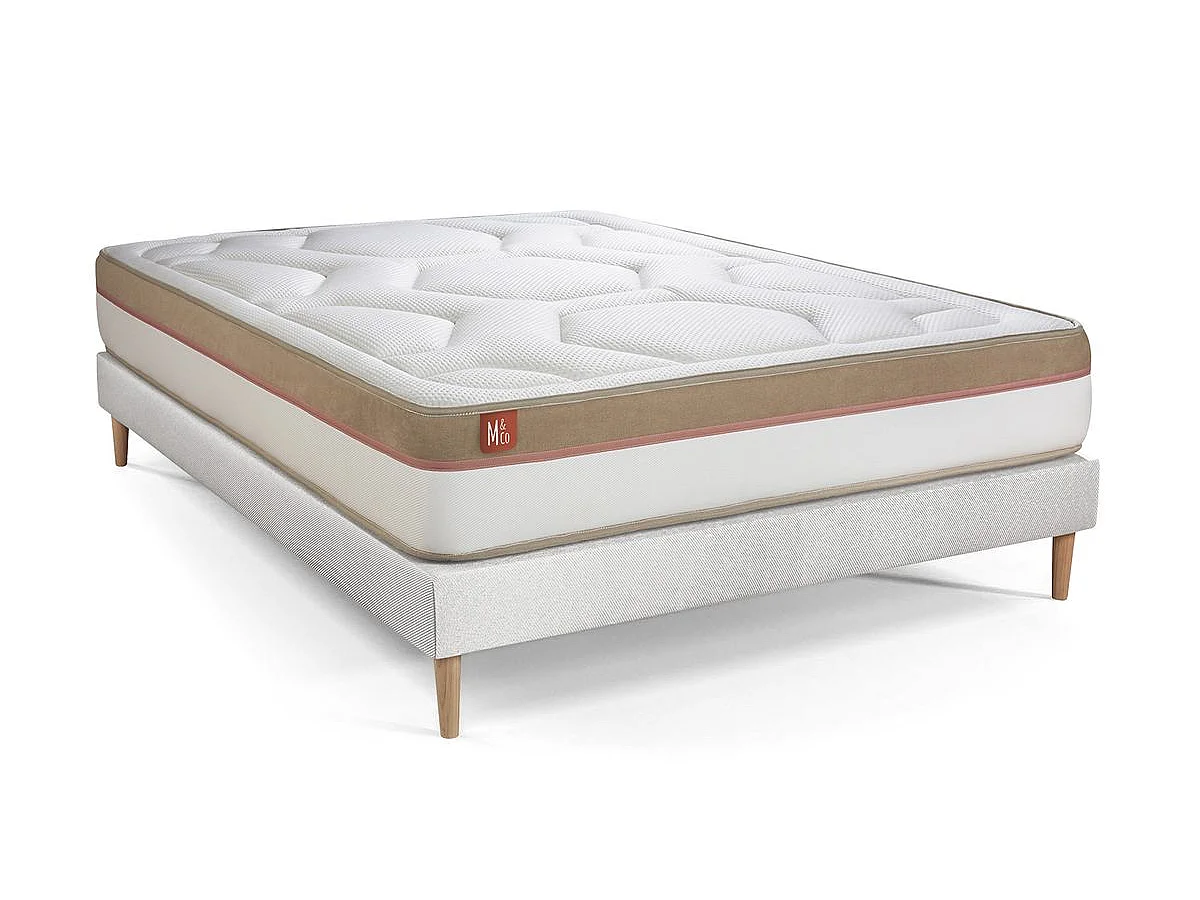 Ensemble LE COSY 140x190cm Mémoire de forme 7 zones de confort - Ep. 30cm + sommier kit Blanc