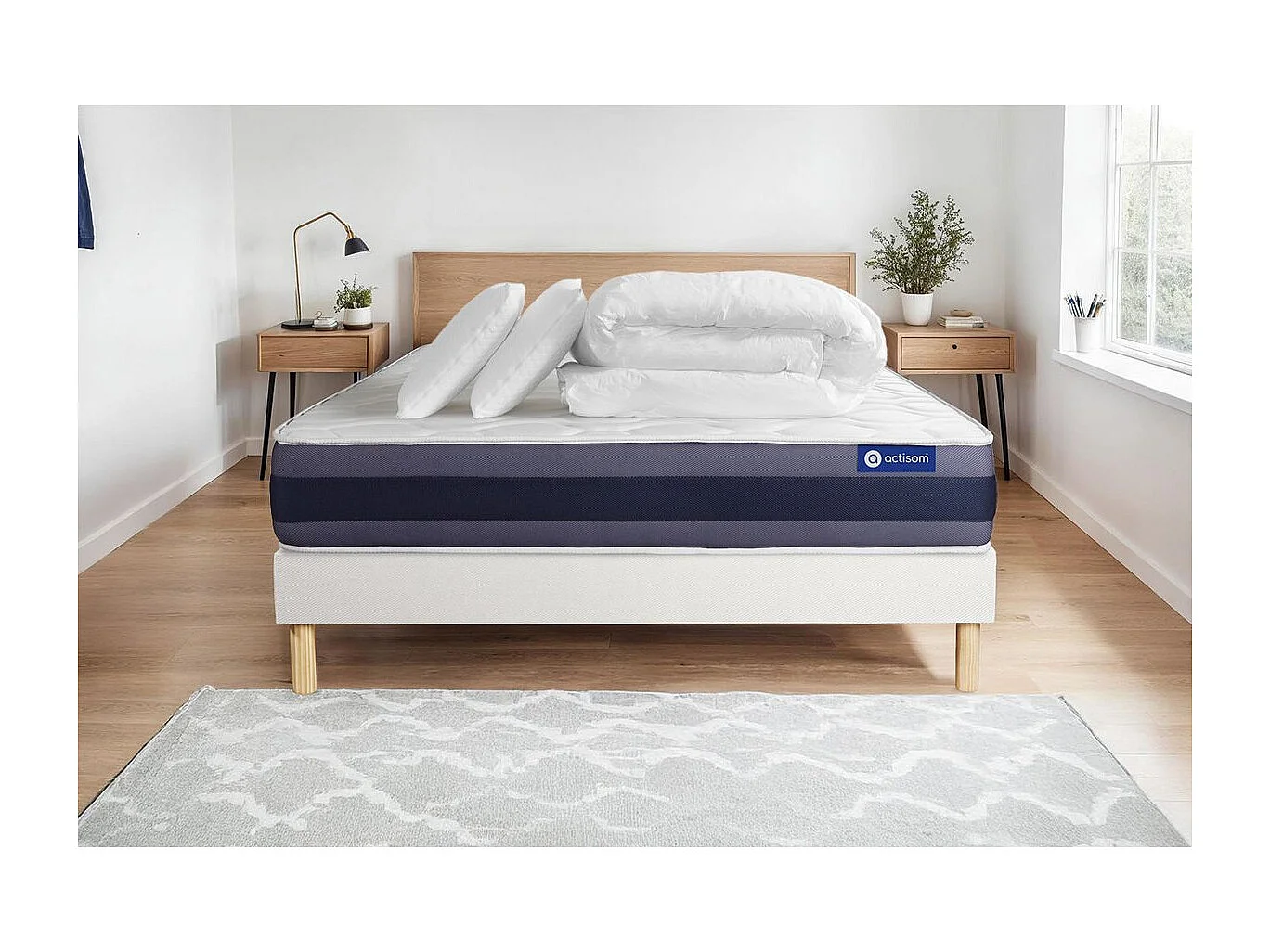 Pack cama completa - Colchón 180x200cm + Somier con láminas (kit) + 2 almohadas + Edredón - Actilatex Morpho