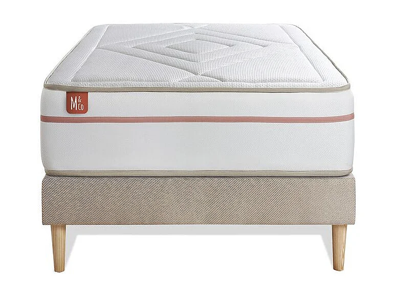 Ensemble LE PAISIBLE 90x200cm Mémoire de forme BioVisco - Ep. 24cm + sommier kit Beige