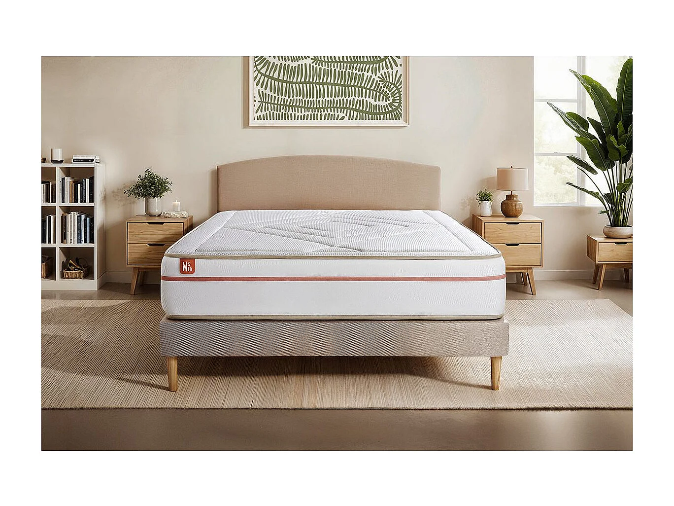 Ensemble LE PAISIBLE 90x200cm Mémoire de forme BioVisco - Ep. 24cm + sommier kit Beige