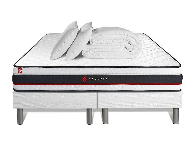 Pack double sommier 90x200 + matelas FORM 180x200 + 2 oreillers mémoire de forme + Couette Percale